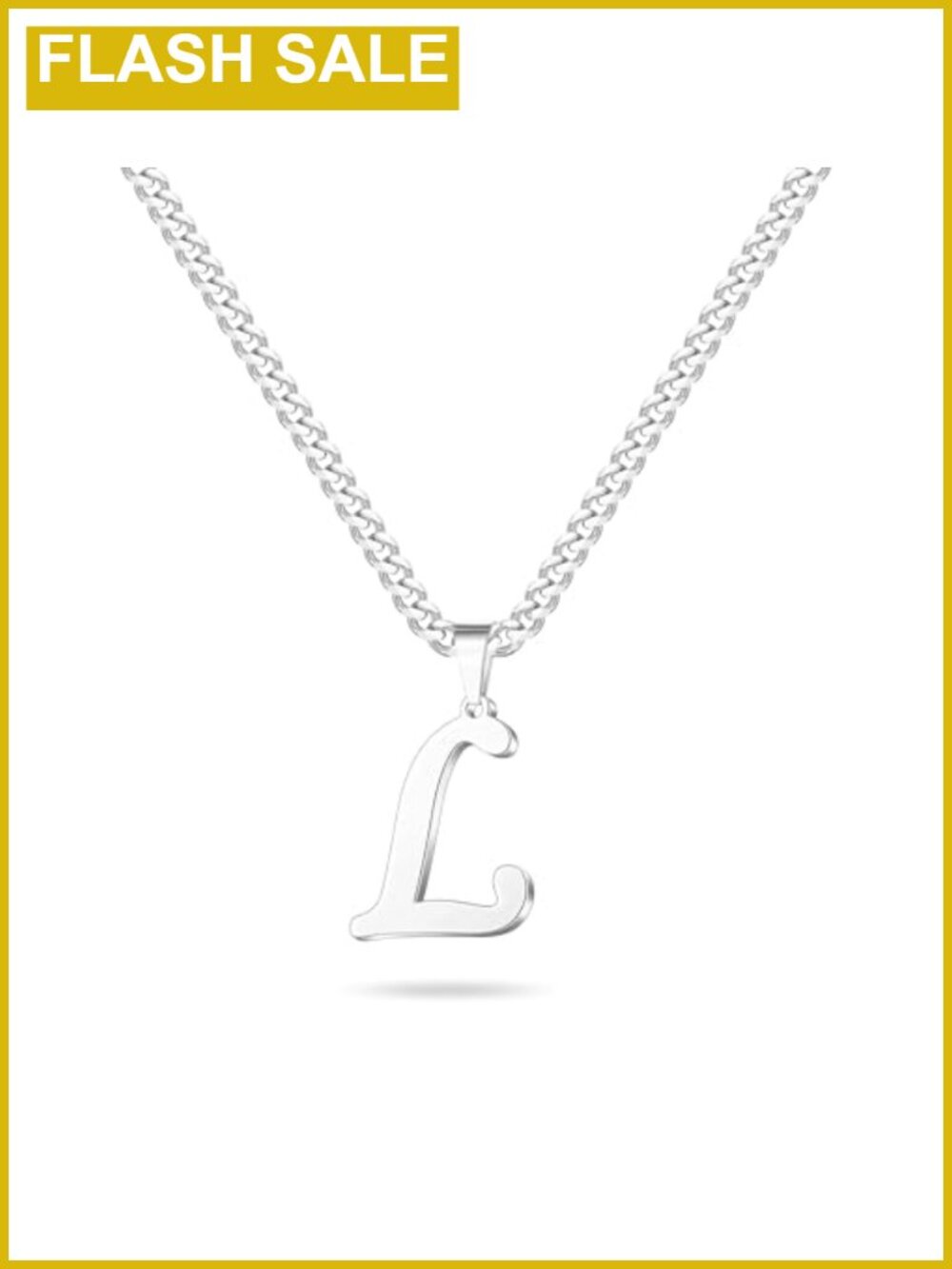 Mens Cuban Link Chain Initial Letter Necklace 316L Stainless Steel 20+2 In